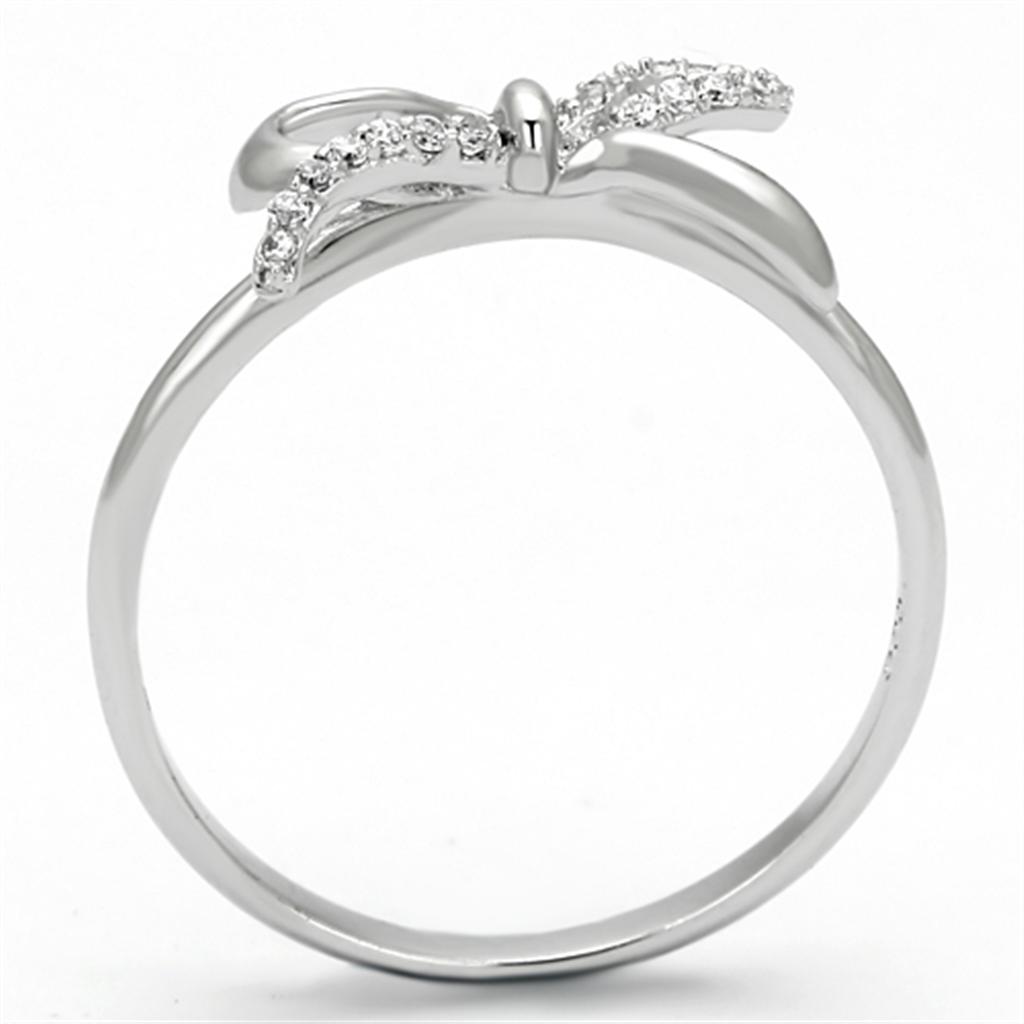 TS109 - Rhodium 925 Sterling Silver Ring with AAA Grade CZ  in Clear