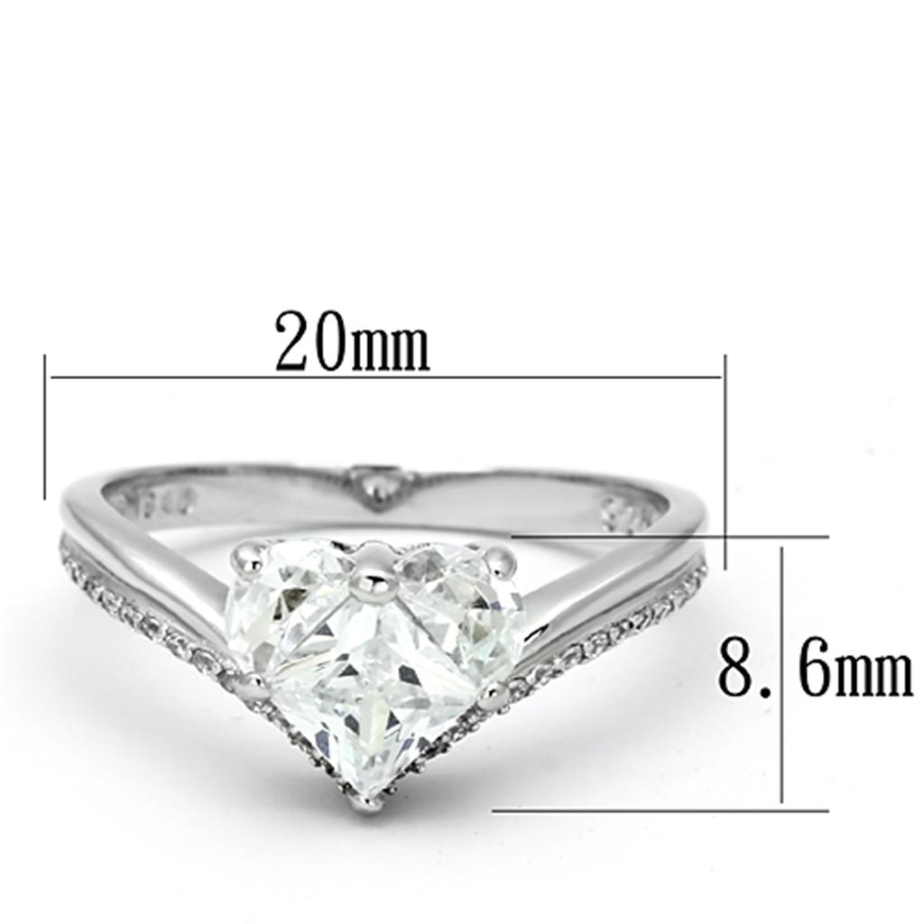 TS118 - Rhodium 925 Sterling Silver Ring with AAA Grade CZ  in Clear