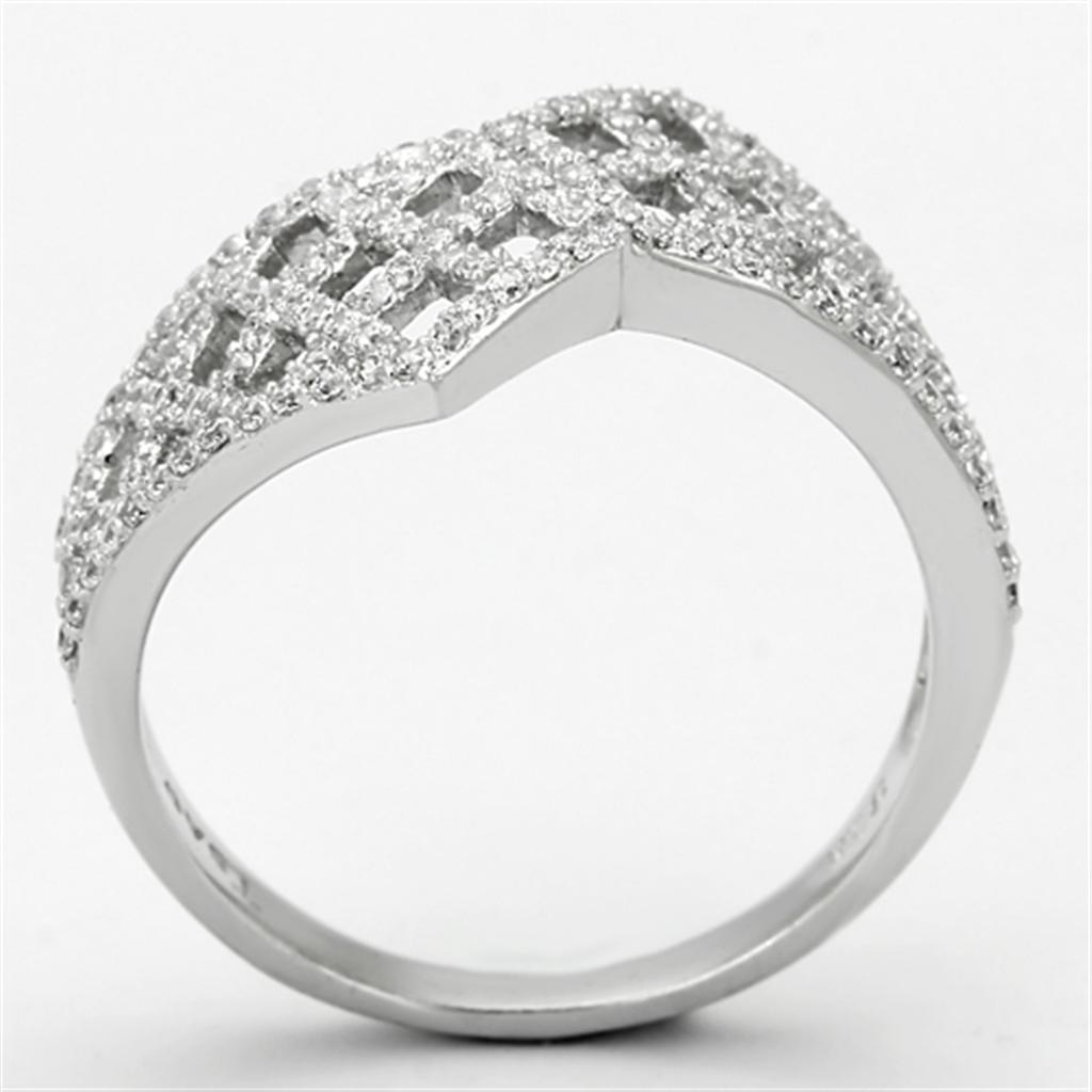 TS122 - Rhodium 925 Sterling Silver Ring with AAA Grade CZ  in Clear