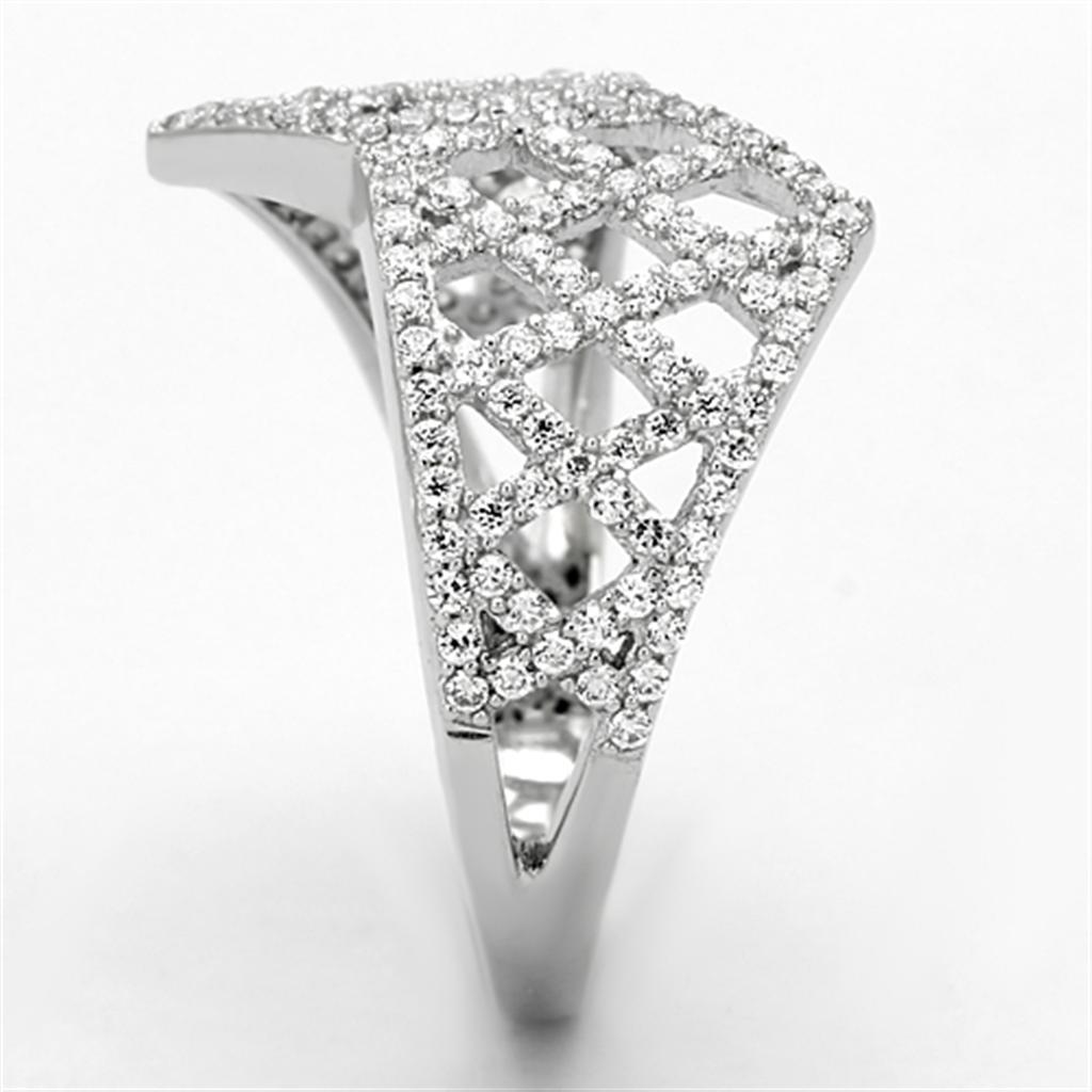 TS122 - Rhodium 925 Sterling Silver Ring with AAA Grade CZ  in Clear