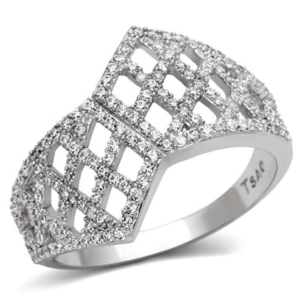 TS122 - Rhodium 925 Sterling Silver Ring with AAA Grade CZ  in Clear