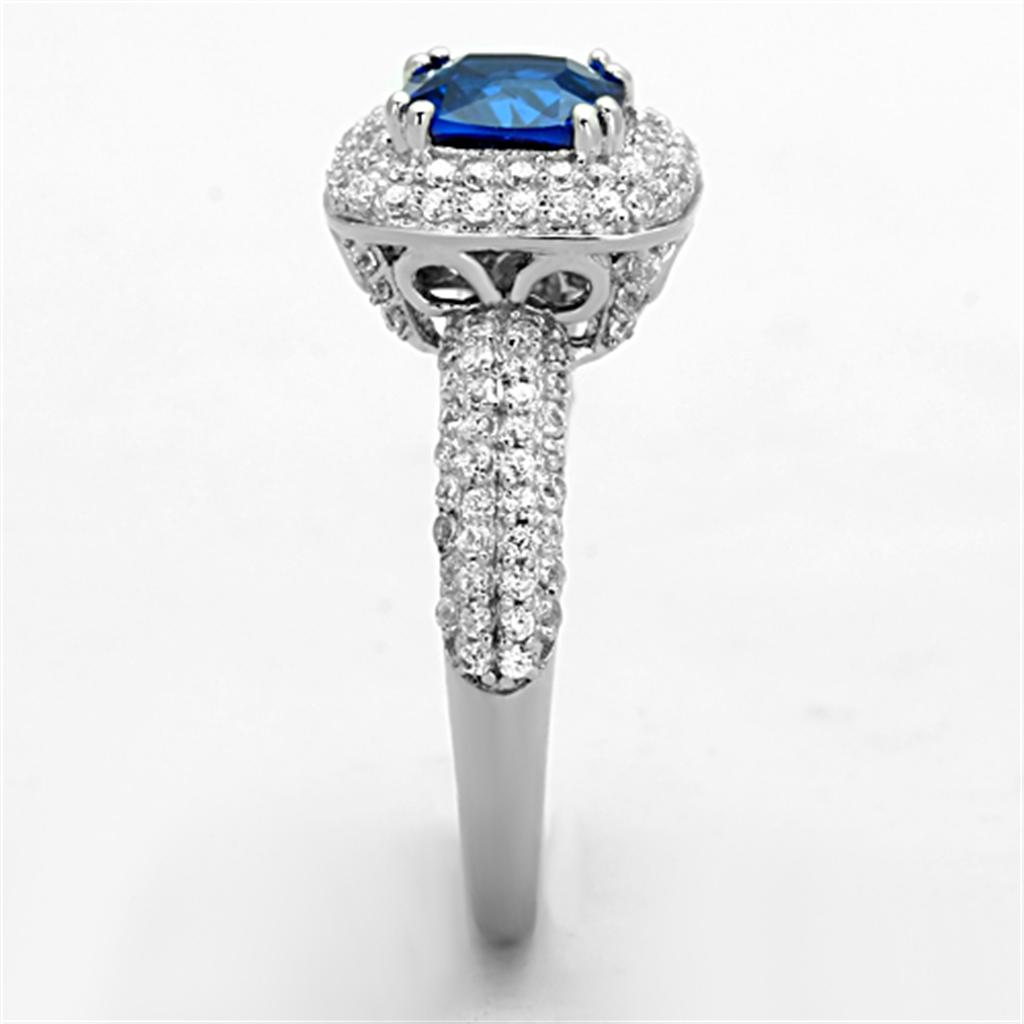 TS137 - Rhodium 925 Sterling Silver Ring with Synthetic Spinel in London Blue