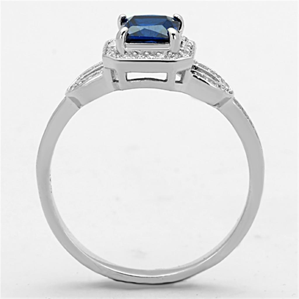 TS138 - Rhodium 925 Sterling Silver Ring with Synthetic Spinel in London Blue