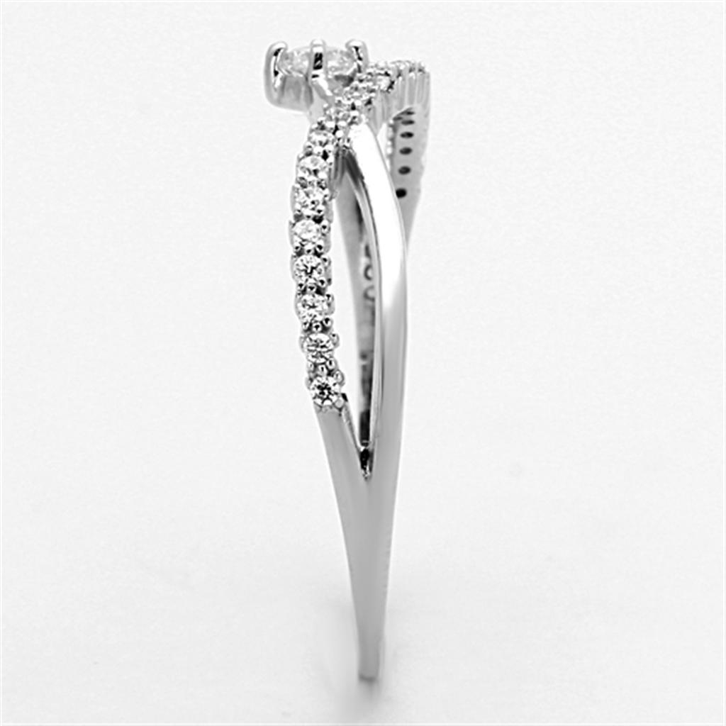 TS144 - Rhodium 925 Sterling Silver Ring with AAA Grade CZ  in Clear