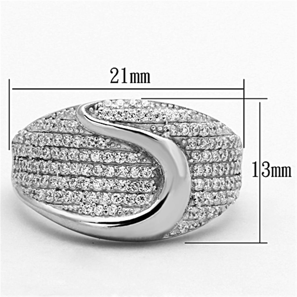 TS148 - Rhodium 925 Sterling Silver Ring with AAA Grade CZ  in Clear