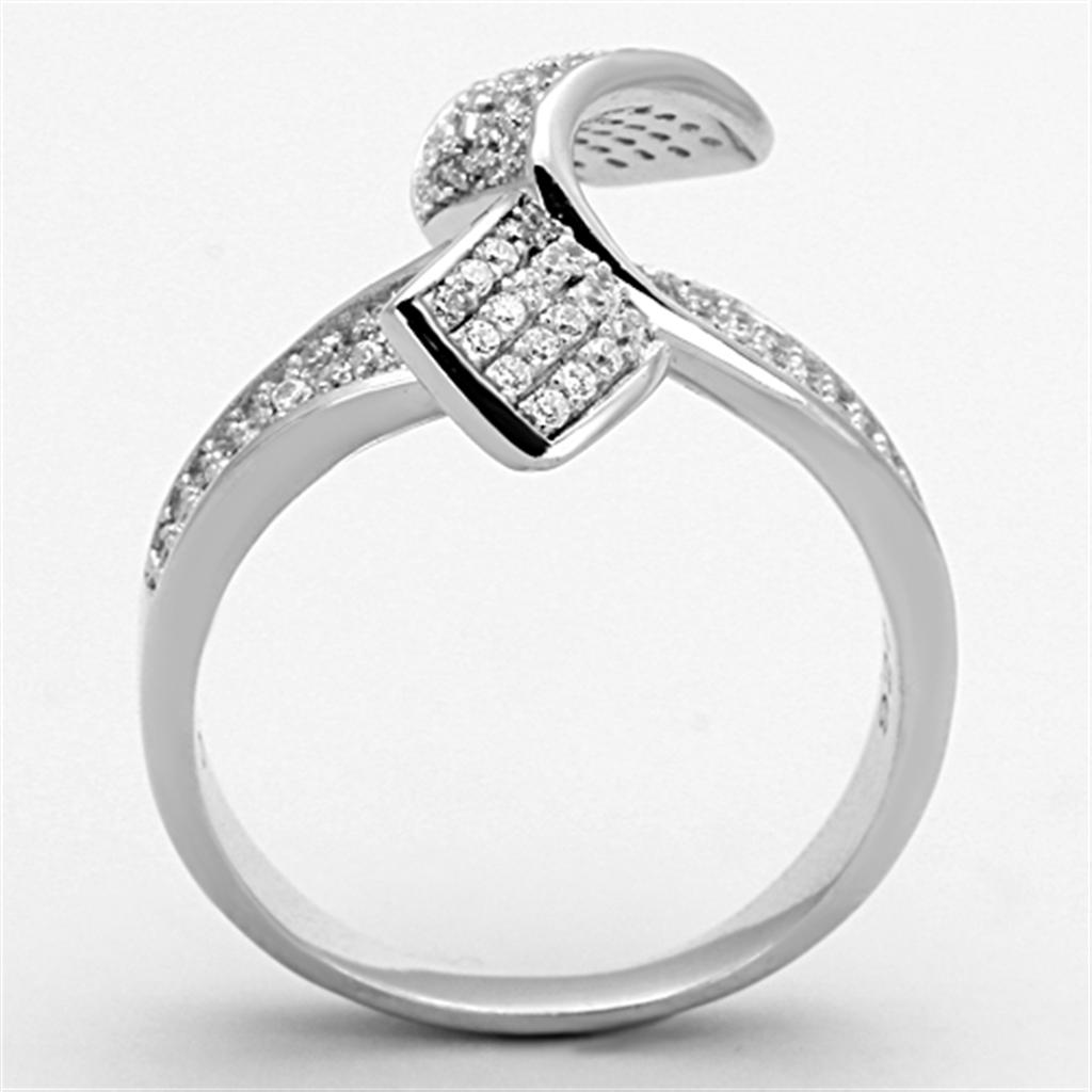 TS150 - Rhodium 925 Sterling Silver Ring with AAA Grade CZ  in Clear