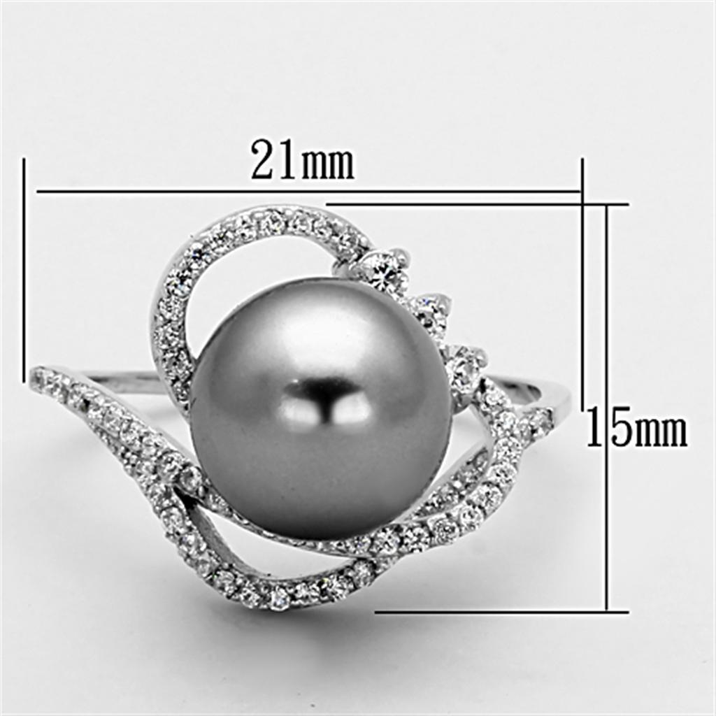 TS153 - Rhodium 925 Sterling Silver Ring with Synthetic Pearl in Gray