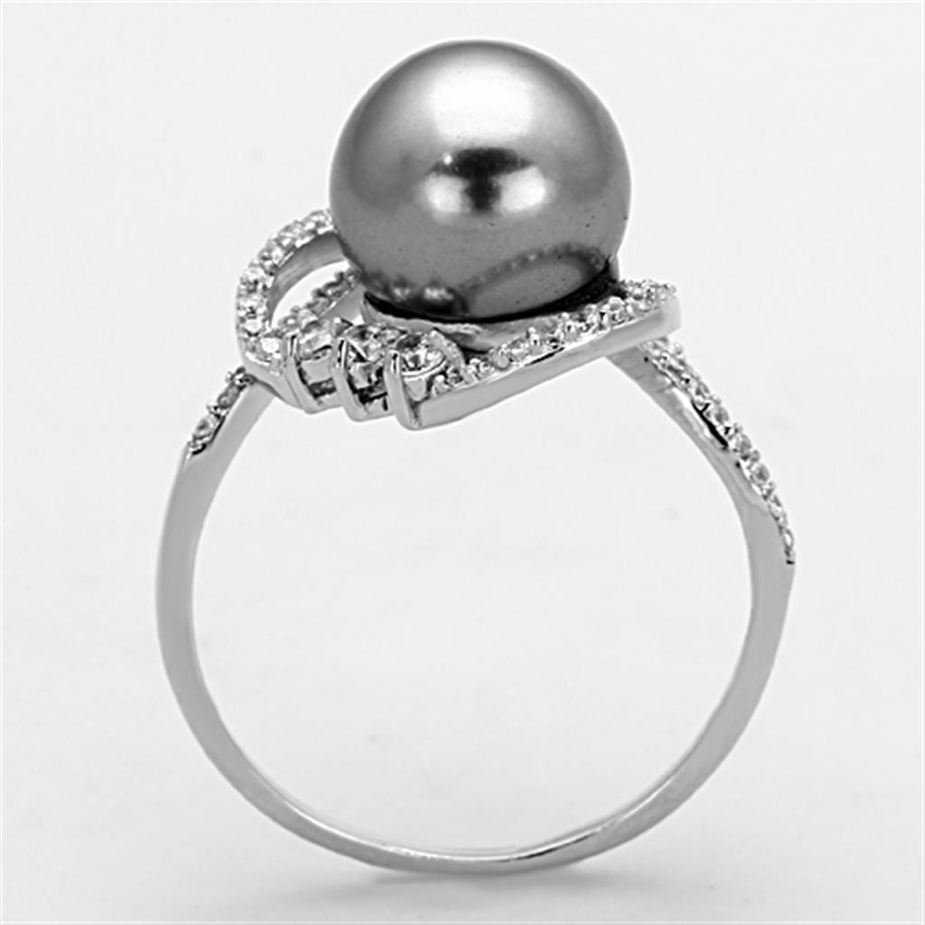 TS153 - Rhodium 925 Sterling Silver Ring with Synthetic Pearl in Gray