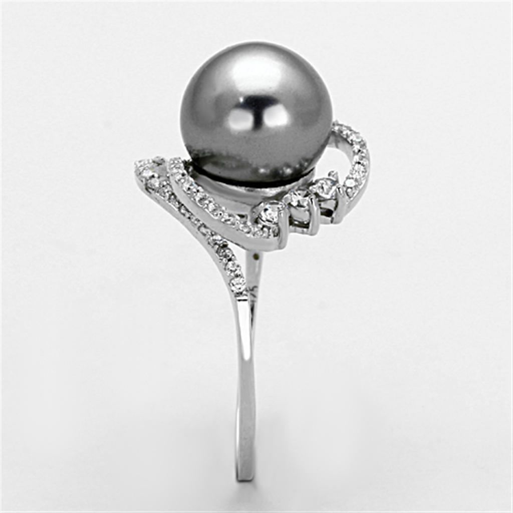 TS153 - Rhodium 925 Sterling Silver Ring with Synthetic Pearl in Gray