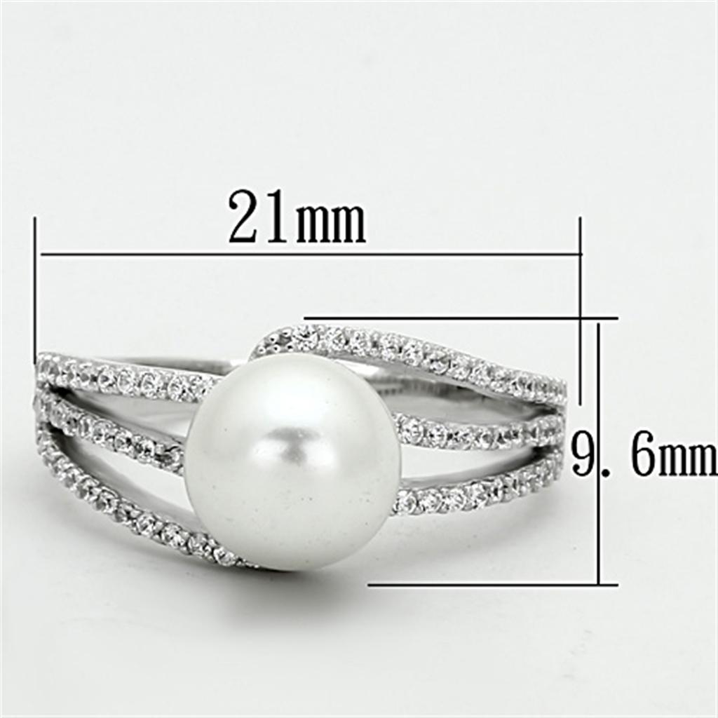 TS170 - Rhodium 925 Sterling Silver Ring with Synthetic Pearl in White