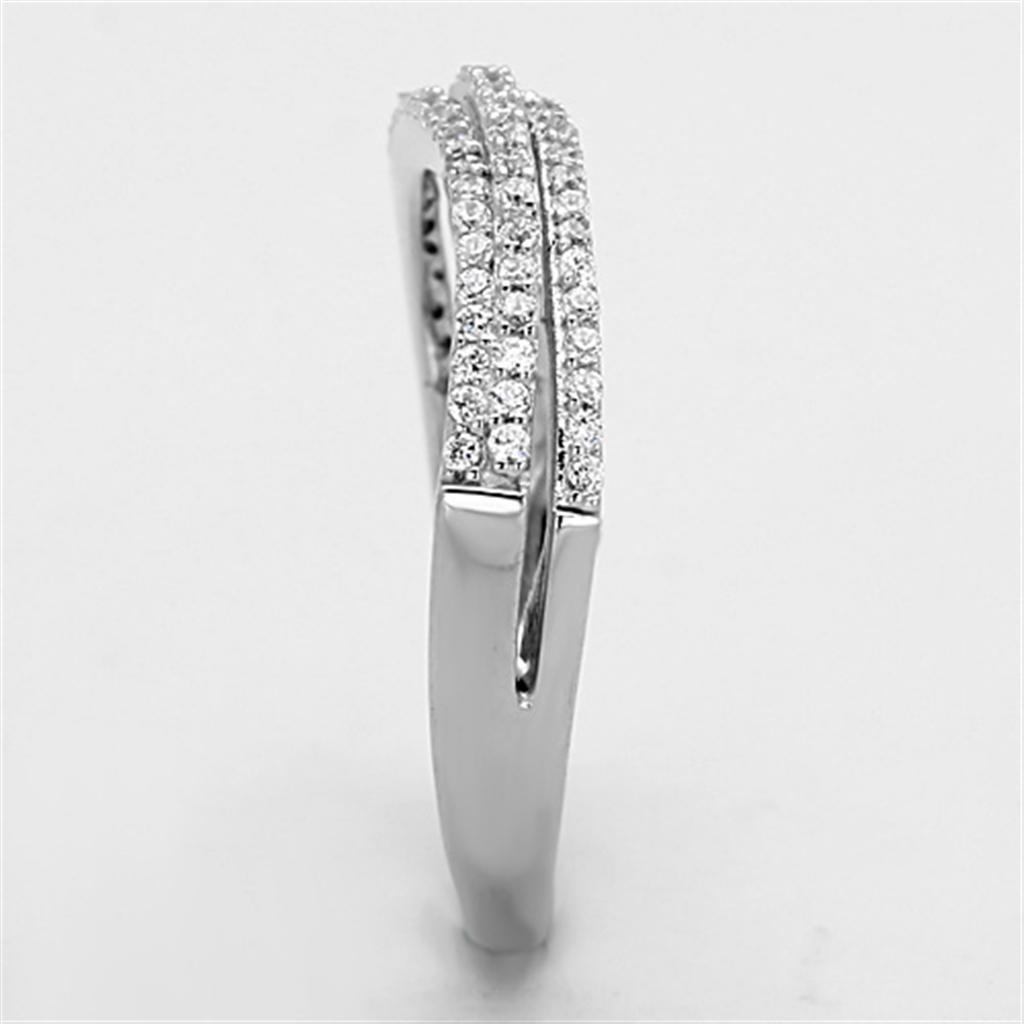 TS173 - Rhodium 925 Sterling Silver Ring with AAA Grade CZ  in Clear