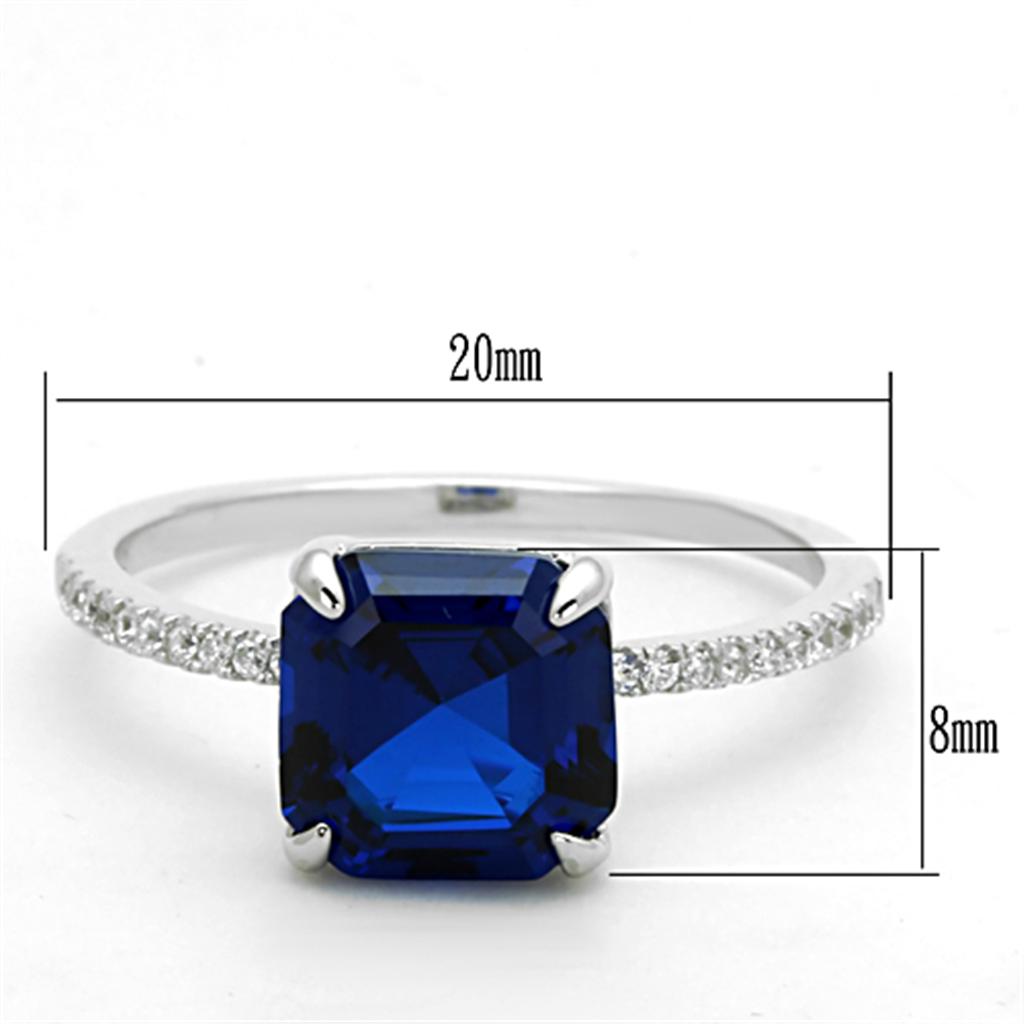 TS177 - Rhodium 925 Sterling Silver Ring with Synthetic Spinel in London Blue