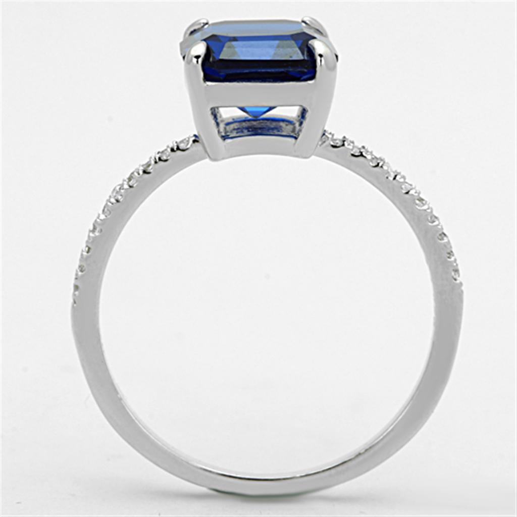 TS177 - Rhodium 925 Sterling Silver Ring with Synthetic Spinel in London Blue