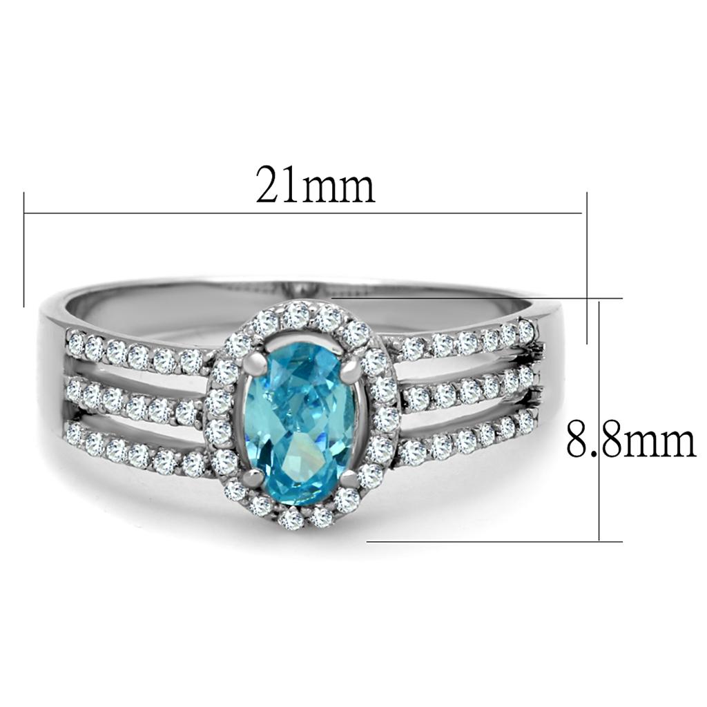 TS184 - Rhodium 925 Sterling Silver Ring with AAA Grade CZ  in Sea Blue