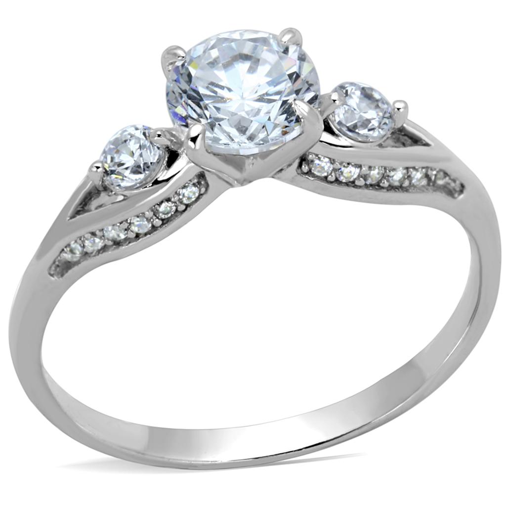 TS189 - Rhodium 925 Sterling Silver Ring with AAA Grade CZ  in Clear