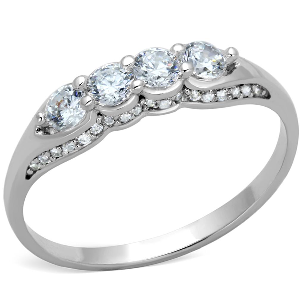 TS198 - Rhodium 925 Sterling Silver Ring with AAA Grade CZ  in Clear