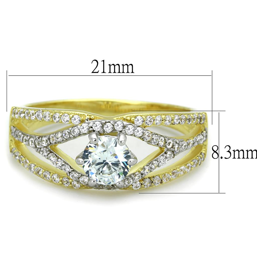 TS200 - Gold+Rhodium 925 Sterling Silver Ring with AAA Grade CZ  in Clear