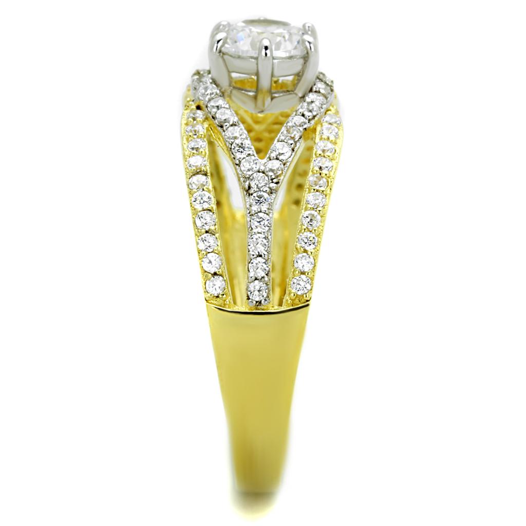 TS200 - Gold+Rhodium 925 Sterling Silver Ring with AAA Grade CZ  in Clear