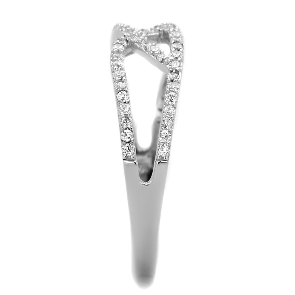 TS201 - Rhodium 925 Sterling Silver Ring with AAA Grade CZ  in Clear