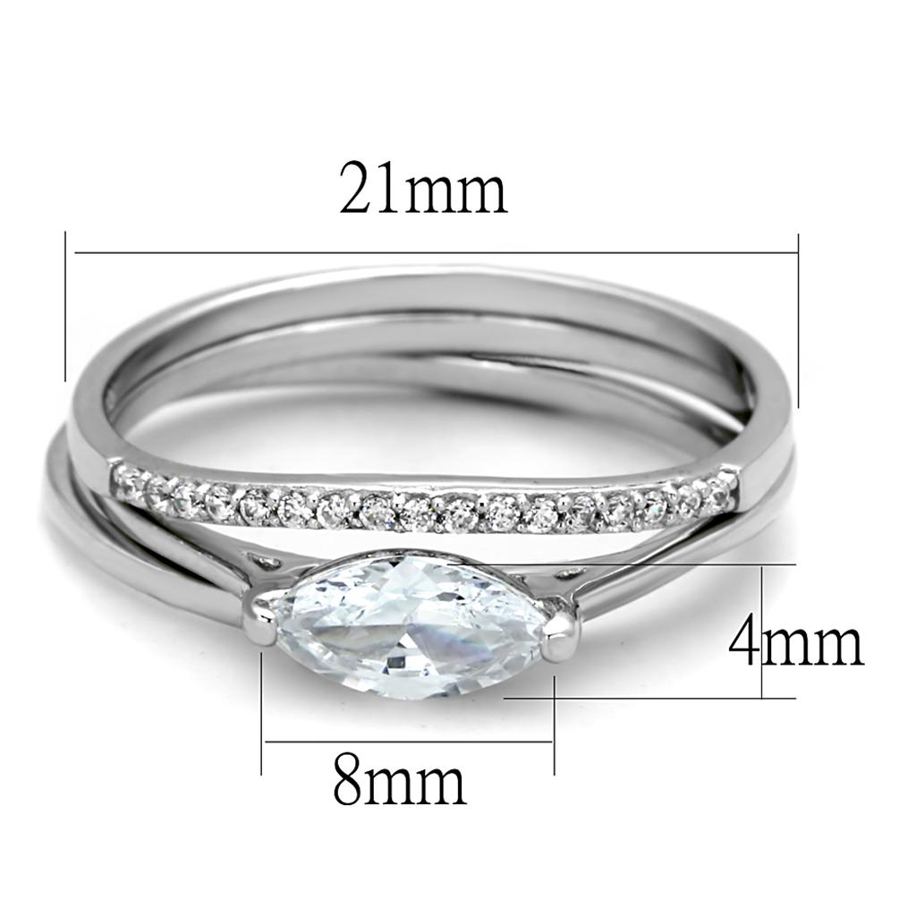 TS208 - Rhodium 925 Sterling Silver Ring with AAA Grade CZ  in Clear