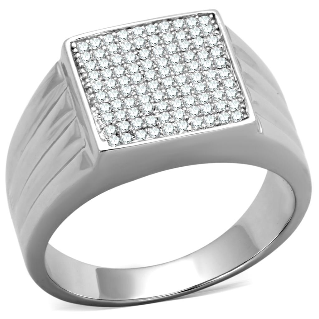 TS214 - Rhodium 925 Sterling Silver Ring with AAA Grade CZ  in Clear