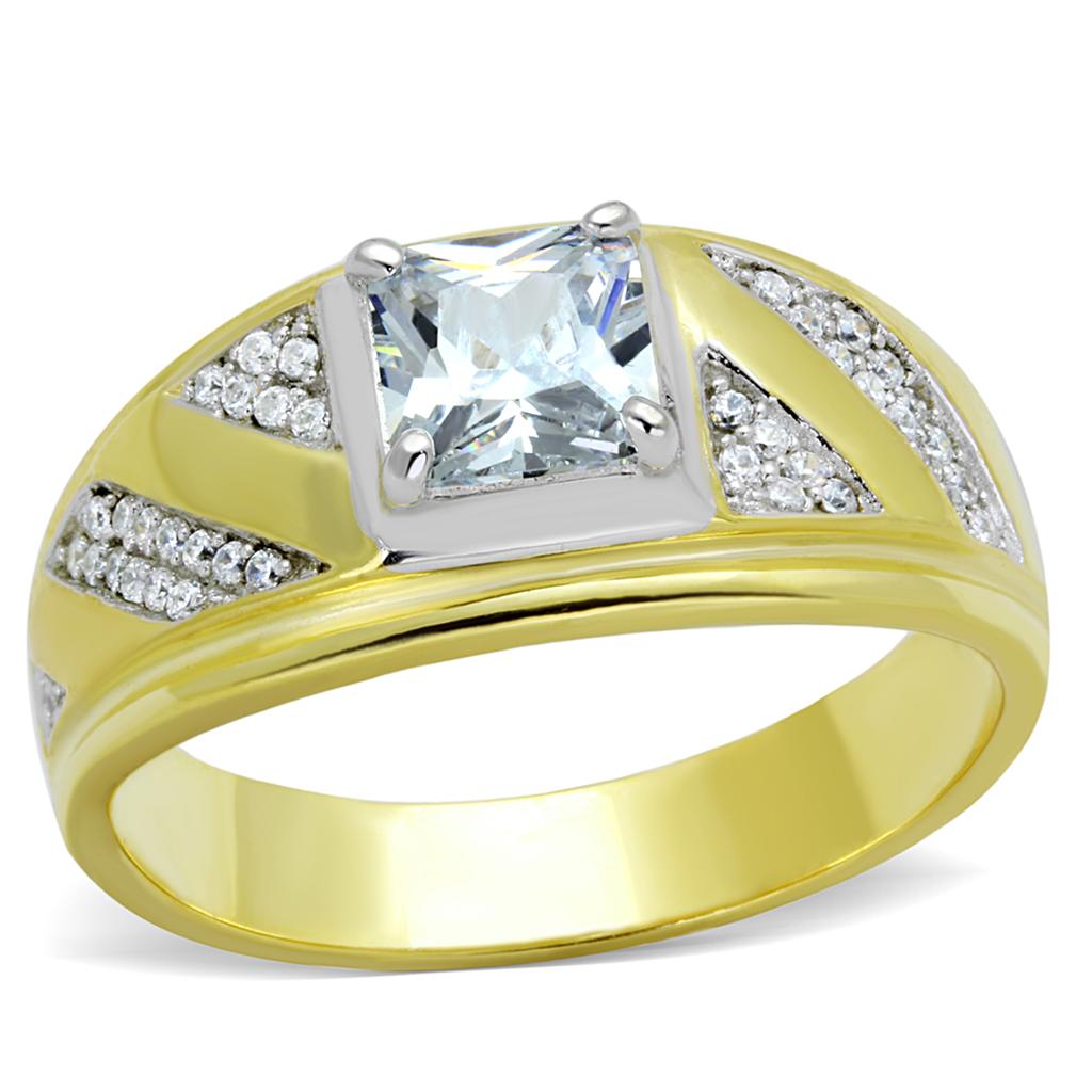 TS247 - Gold+Rhodium 925 Sterling Silver Ring with AAA Grade CZ  in Clear