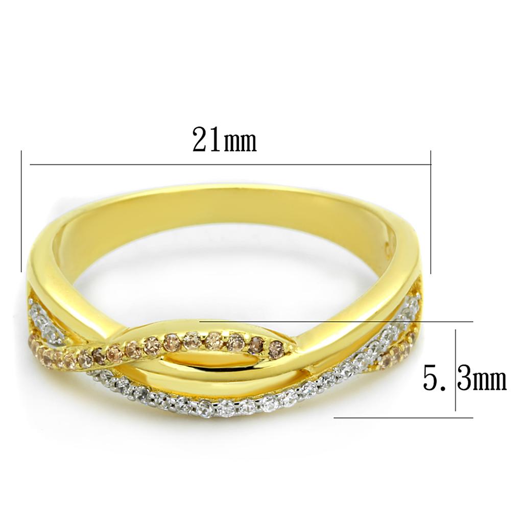 TS252 - Gold+Rhodium 925 Sterling Silver Ring with AAA Grade CZ  in Champagne