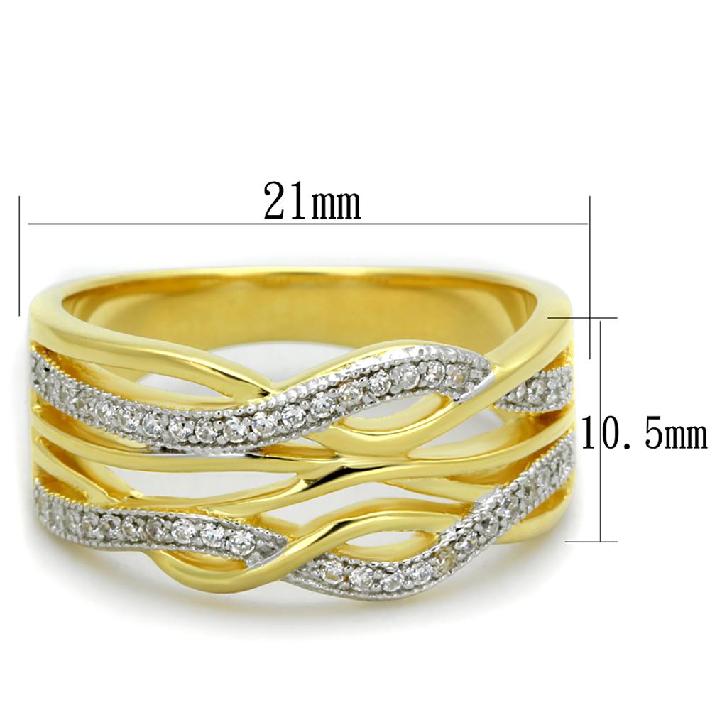 TS253 - Gold+Rhodium 925 Sterling Silver Ring with AAA Grade CZ  in Clear