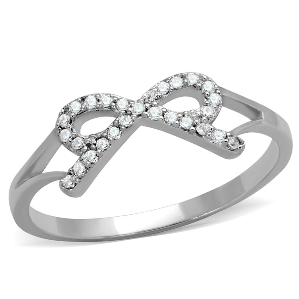 TS259 - Rhodium 925 Sterling Silver Ring with AAA Grade CZ  in Clear