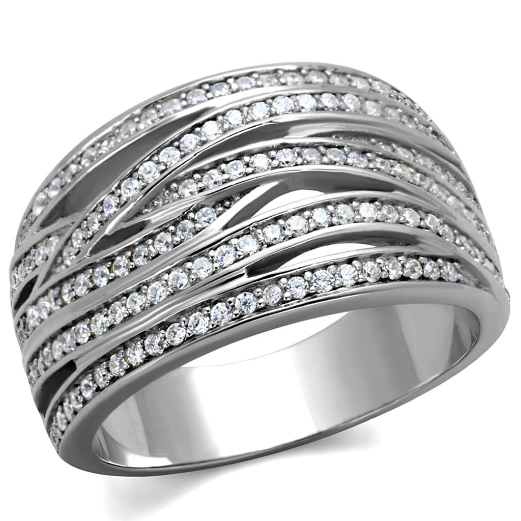 TS274 - Rhodium 925 Sterling Silver Ring with AAA Grade CZ  in Clear