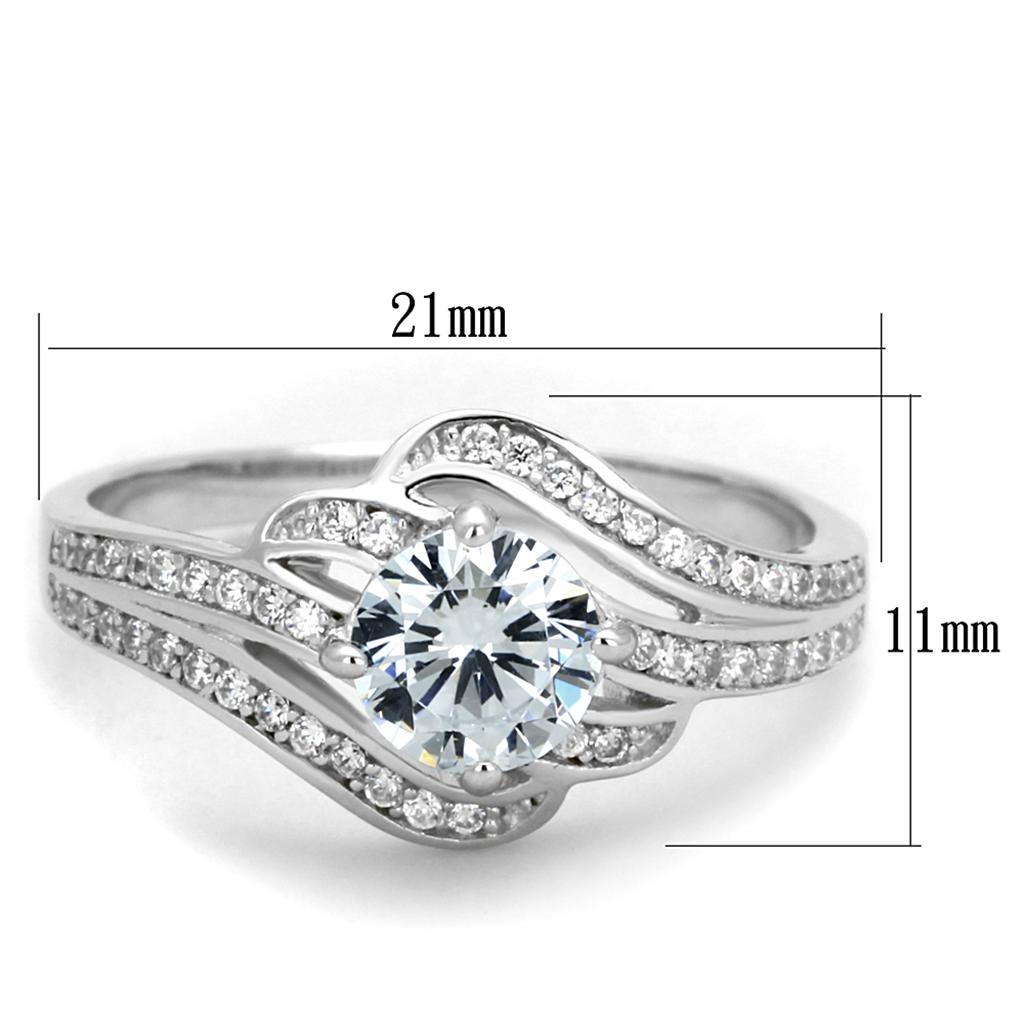 TS303 - Rhodium 925 Sterling Silver Ring with AAA Grade CZ  in Clear