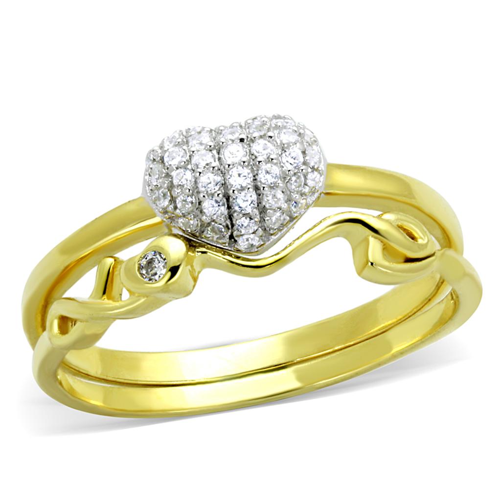 TS311 - Gold+Rhodium 925 Sterling Silver Ring with AAA Grade CZ  in Clear