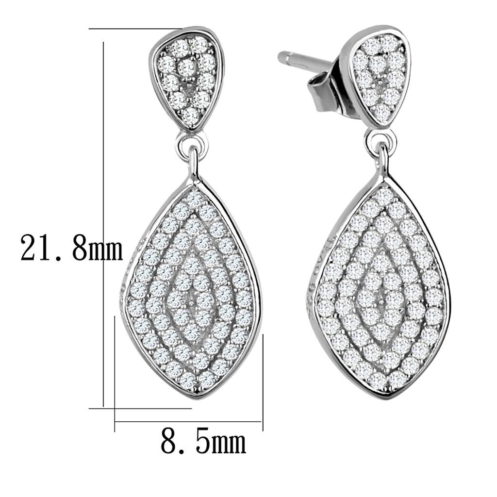 TS325 - Rhodium 925 Sterling Silver Earrings with AAA Grade CZ  in Clear