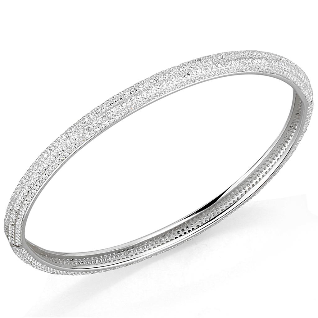 TS328 - Rhodium 925 Sterling Silver Bangle with AAA Grade CZ  in Clear