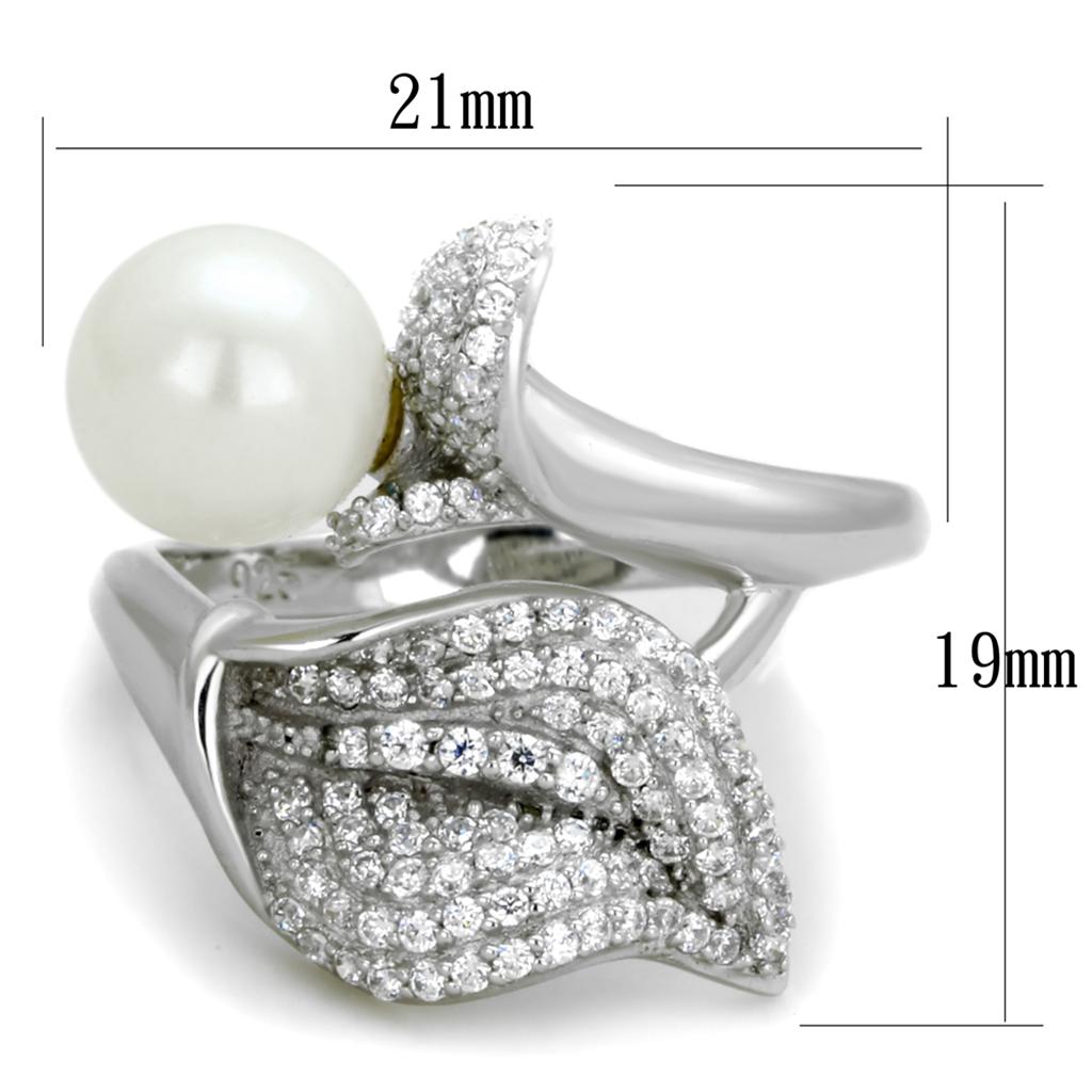 TS329 - Rhodium 925 Sterling Silver Ring with Synthetic Pearl in White