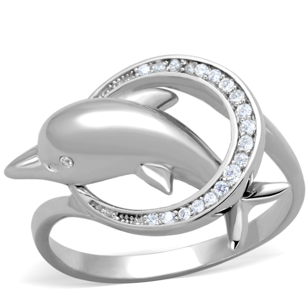 TS343 - Rhodium 925 Sterling Silver Ring with AAA Grade CZ  in Clear