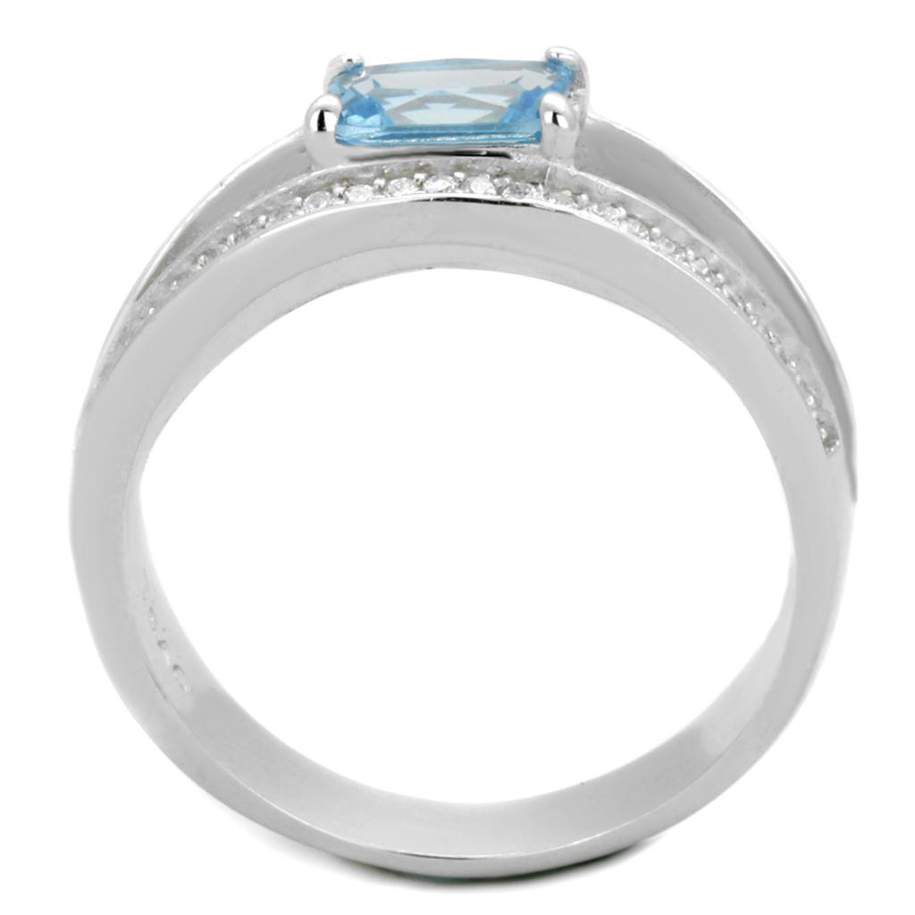 TS344 - Rhodium 925 Sterling Silver Ring with Synthetic Synthetic Glass in Sea Blue