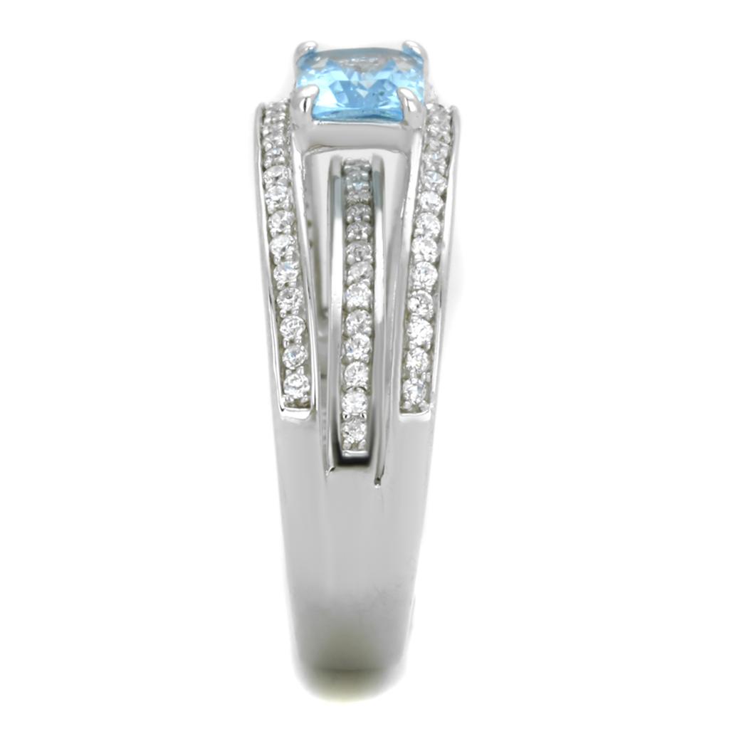 TS344 - Rhodium 925 Sterling Silver Ring with Synthetic Synthetic Glass in Sea Blue