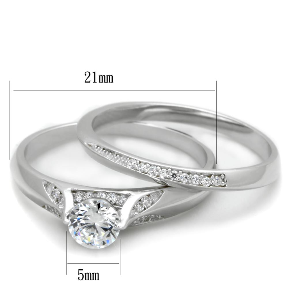 TS348 - Rhodium 925 Sterling Silver Ring with AAA Grade CZ  in Clear