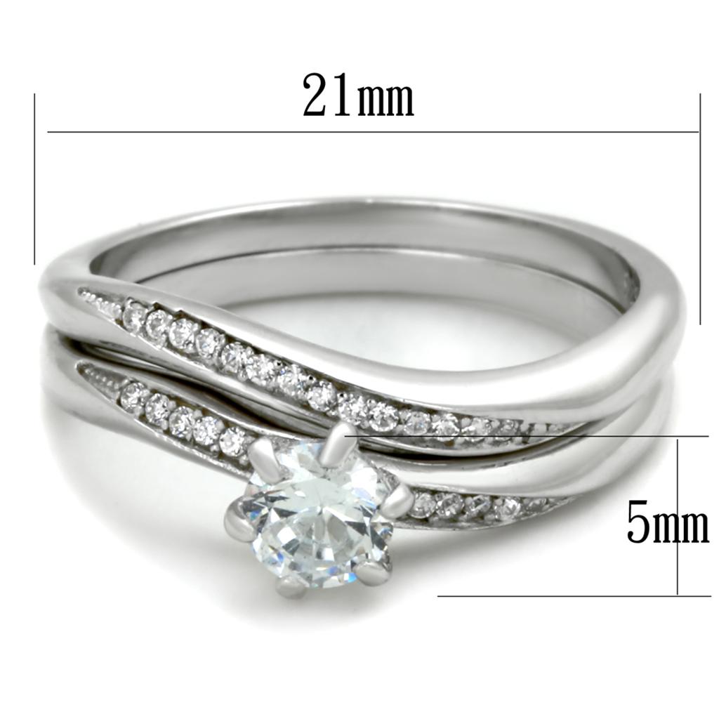 TS349 - Rhodium 925 Sterling Silver Ring with AAA Grade CZ  in Clear