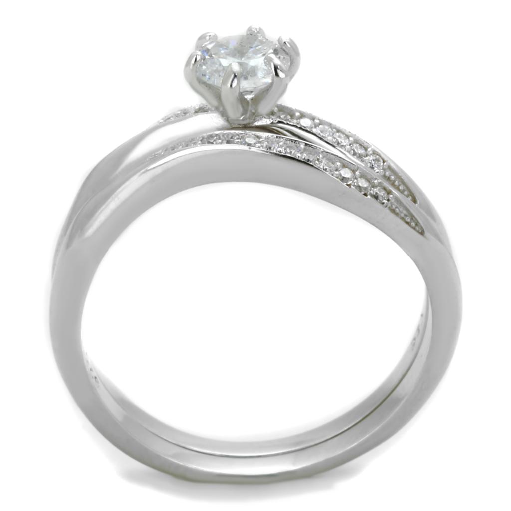 TS349 - Rhodium 925 Sterling Silver Ring with AAA Grade CZ  in Clear