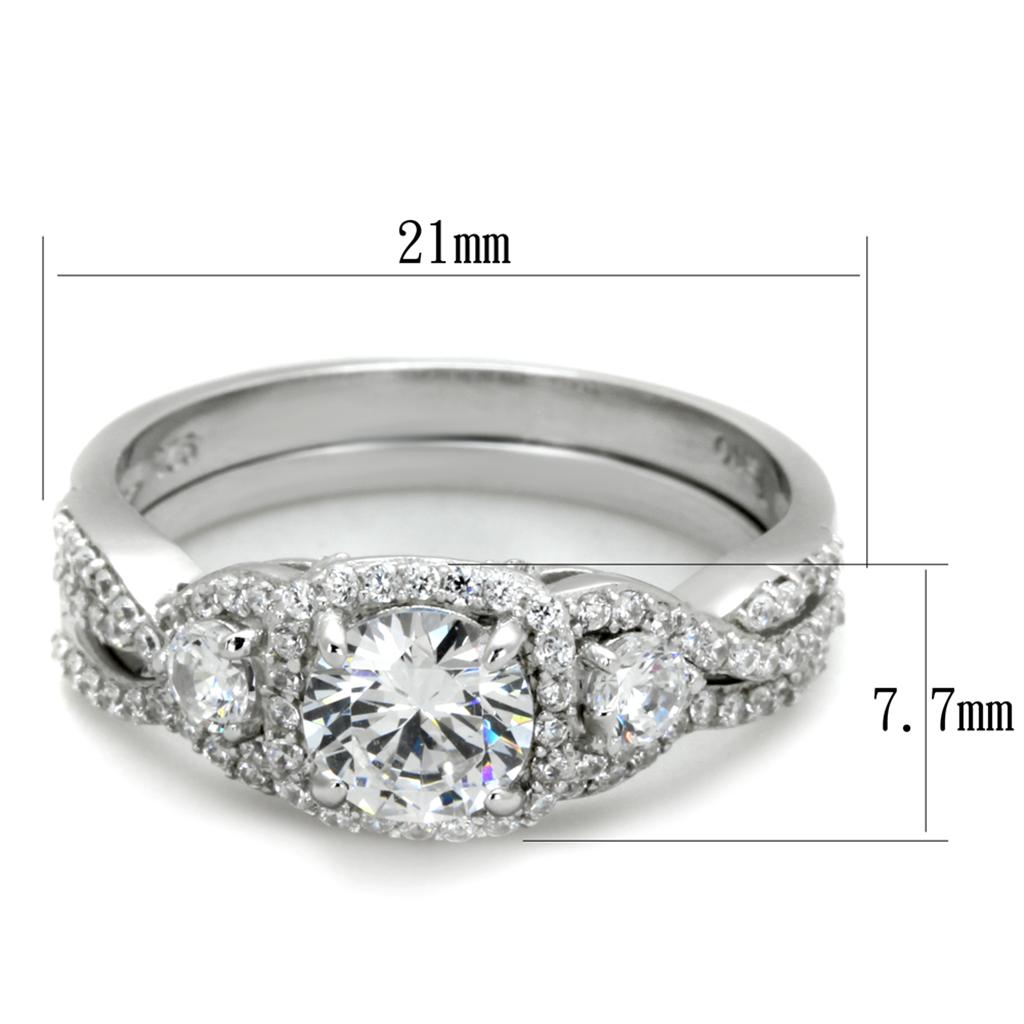 TS352 - Rhodium 925 Sterling Silver Ring with AAA Grade CZ  in Clear