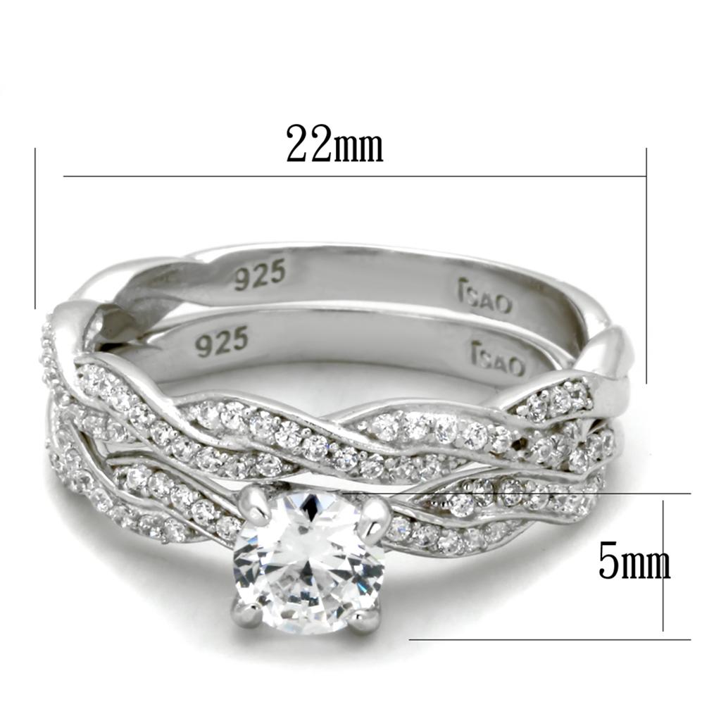 TS353 - Rhodium 925 Sterling Silver Ring with AAA Grade CZ  in Clear