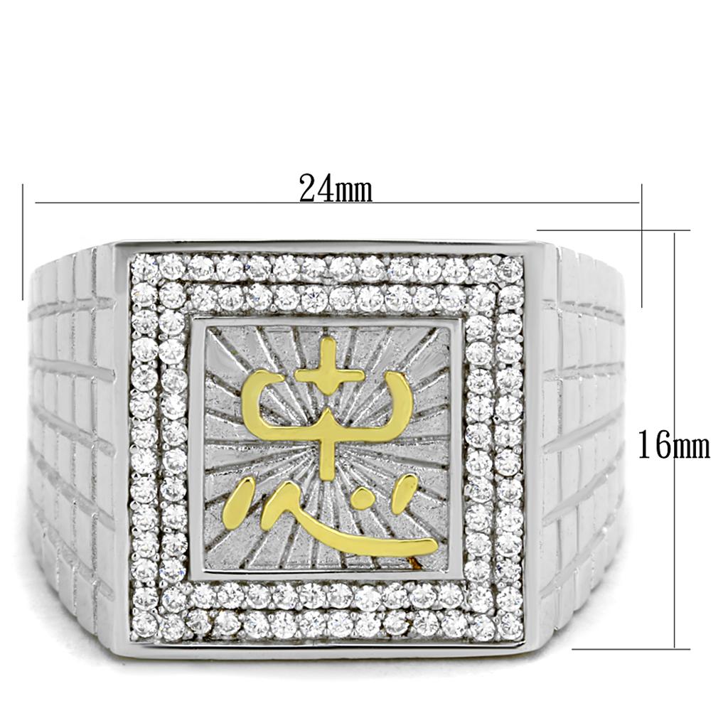 TS389 - Gold+Rhodium 925 Sterling Silver Ring with AAA Grade CZ  in Clear