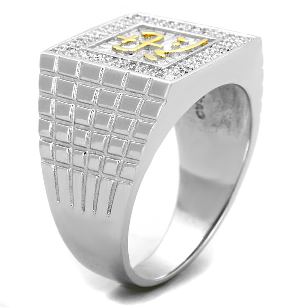 TS389 - Gold+Rhodium 925 Sterling Silver Ring with AAA Grade CZ  in Clear