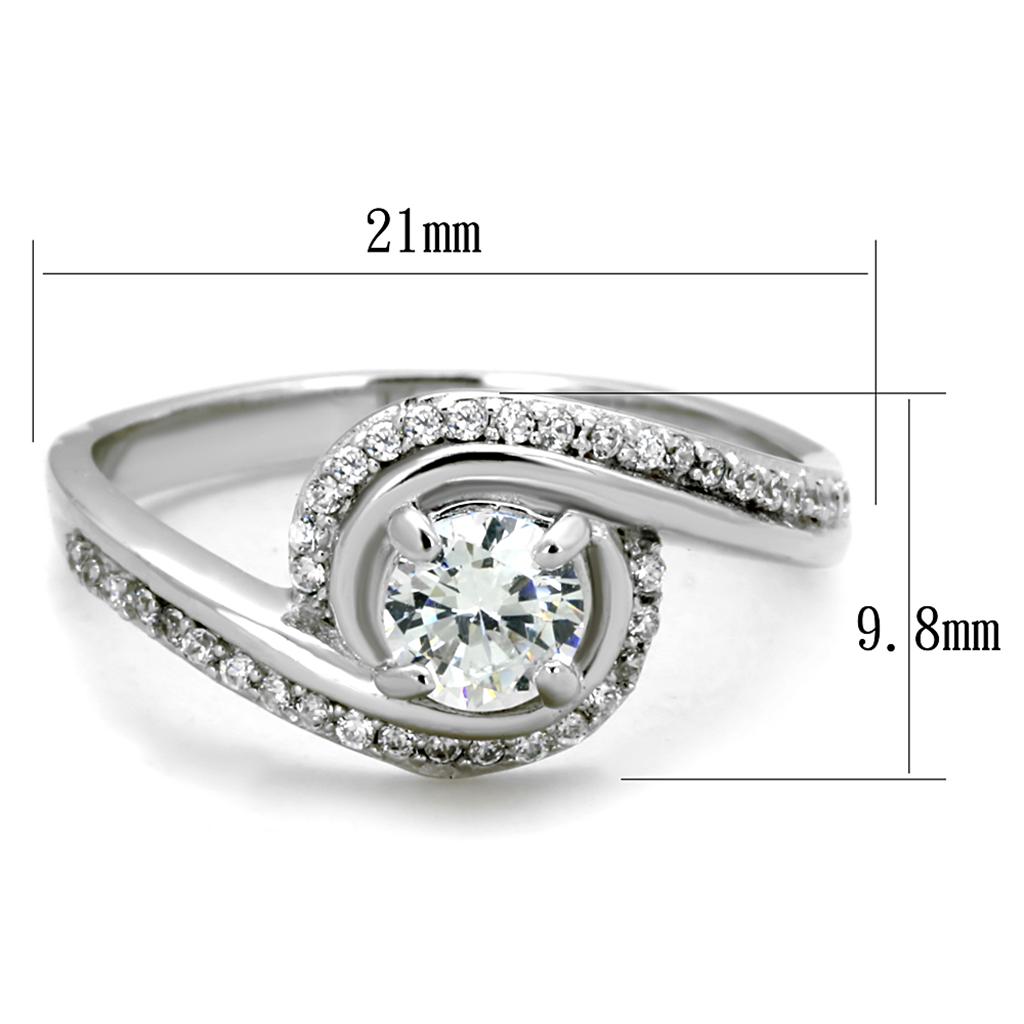 TS397 - Rhodium 925 Sterling Silver Ring with AAA Grade CZ  in Clear