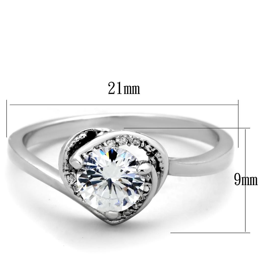 TS398 - Rhodium 925 Sterling Silver Ring with AAA Grade CZ  in Clear