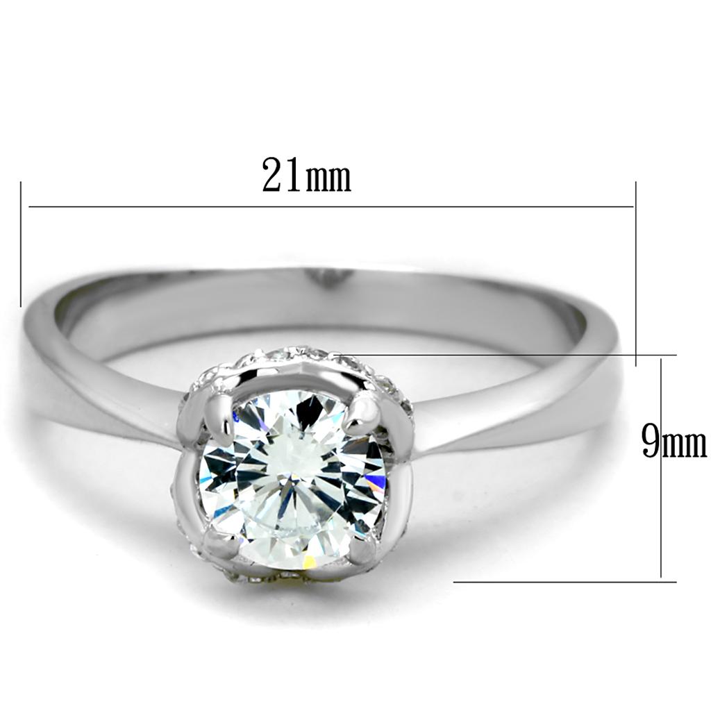 TS399 - Rhodium 925 Sterling Silver Ring with AAA Grade CZ  in Clear