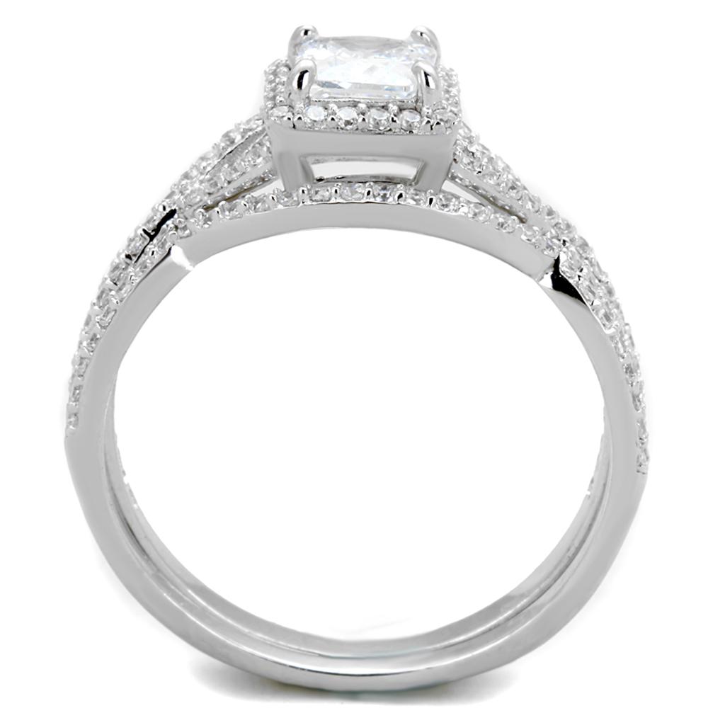 TS420 - Rhodium 925 Sterling Silver Ring with AAA Grade CZ  in Clear