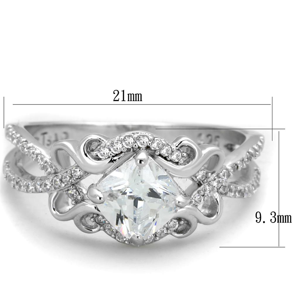 TS421 - Rhodium 925 Sterling Silver Ring with AAA Grade CZ  in Clear